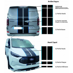 Kit Stickers autocollants Complets Bandes Sport & Décalcomanies Latérales pour Ford Transit Custom (Modèles 2023 + )