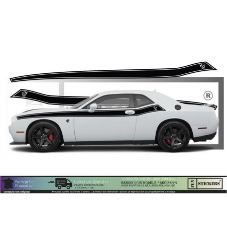 Kit Bandes Latérales avec Logo Dodge Challenger 13 Couleurs | Fun Stickers
