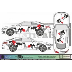 Kit Camouflage Pixel Universel Noir Gris Rouge Voiture | Fun Stickers