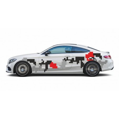 Kit Camouflage Pixel Universel Noir Gris Rouge Voiture | Fun Stickers