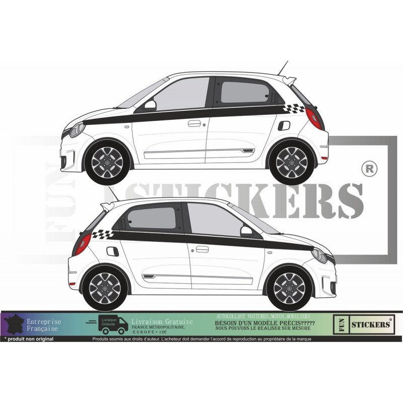 Kit Bandes Latérales Damier Renault Twingo 3 13 Couleurs | Fun Stickers