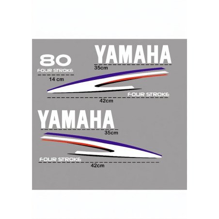 Kit Stickers Yamaha 80 Four Stroke - schema kit dimensions autocollants - Fun Stickers
