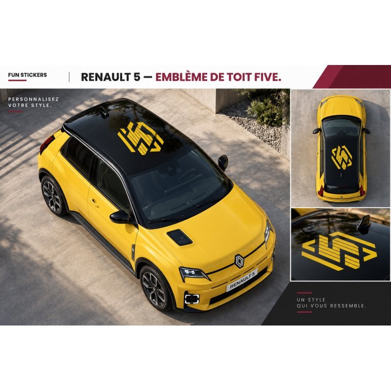 Renault 5 E-Tech side stripe and roof decal kit – racing style