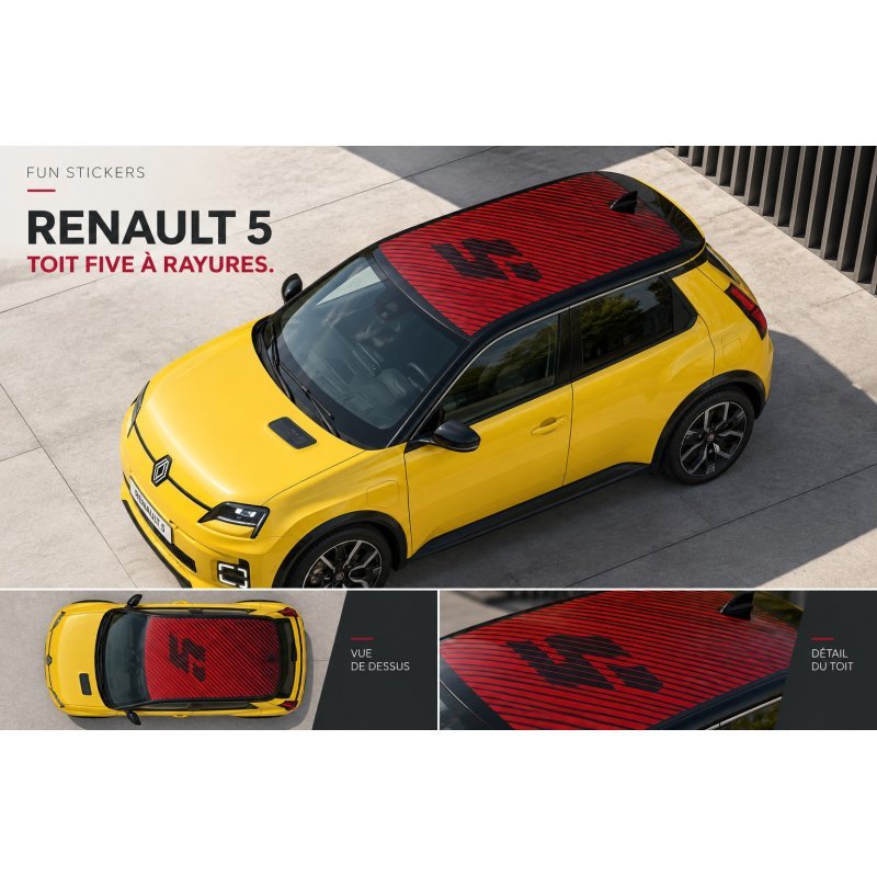 Kit autocollant bandes laterales et toit Renault 5 E-Tech design premium - Fun Stickers