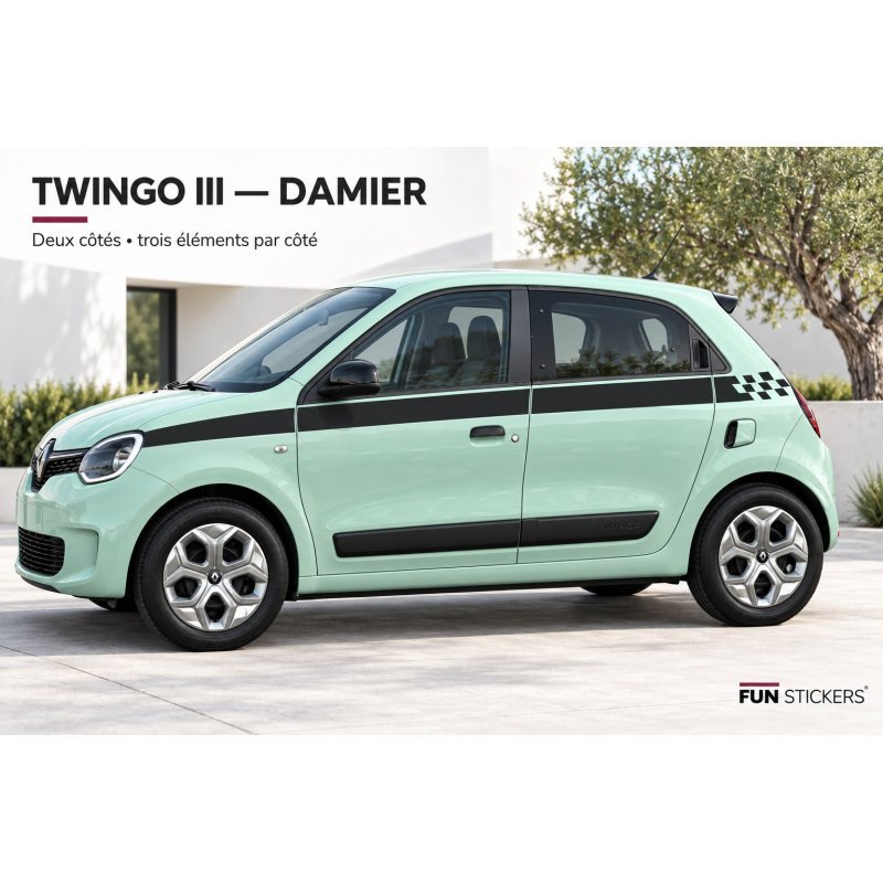 Kit Bandes Latérales Damier Renault Twingo 3 13 Couleurs | Fun Stickers