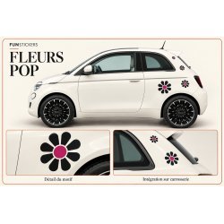 Stickers Fiat 500 électrique Fleurs Pop