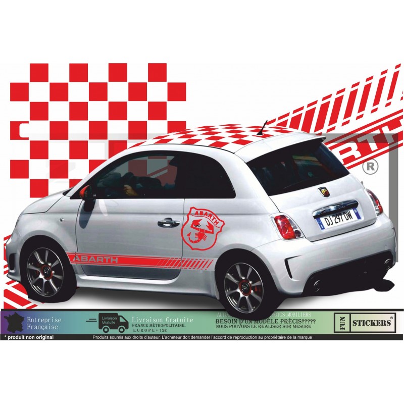 Sticker Kit Logo ABARTH Scorpion Géant – Autocollant Stripping Toit Damier Fiat 500