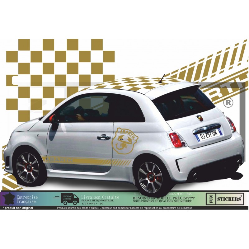Sticker Kit Logo ABARTH Scorpion Géant – Autocollant Stripping Toit Damier Fiat 500