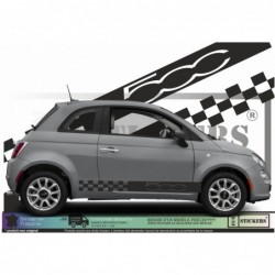 Kit Autocollant Bas de Caisse Fiat 500 – Design Damier + Logo 500 – Vinyle Haute Qualité