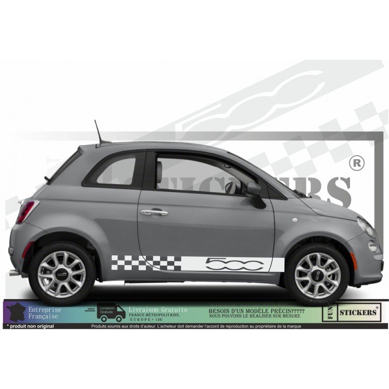 Fiat 500 kit autocollant bas de caisse design damier et logo Fun Stickers