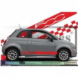 Fiat 500 kit autocollant bas de caisse design damier et logo Fun Stickers