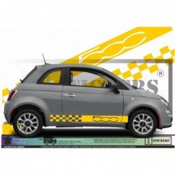 Fiat 500 kit autocollant bas de caisse design damier et logo Fun Stickers