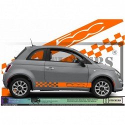 Fiat 500 kit autocollant bas de caisse design damier et logo Fun Stickers