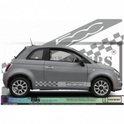 Fiat 500 kit autocollant bas de caisse design damier et logo Fun Stickers