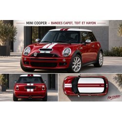 copy of Mini one cooper 2 Bandes capots -Kit Complet - voiture Sticker Autocollant Graphic Decals