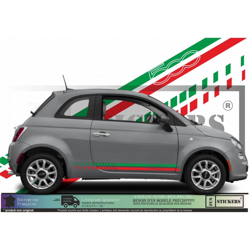 Fiat 500 Bandes Italie Bas de caisses - Tuning Sticker Autocollant Graphic Decals