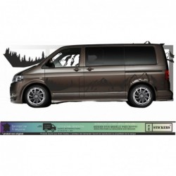 Sticker XXL Montagne & Forêt pour VW Transporter – Kit Outdoor Complet – Décor Latéral Van (Mountain Decal / Side Graphic)