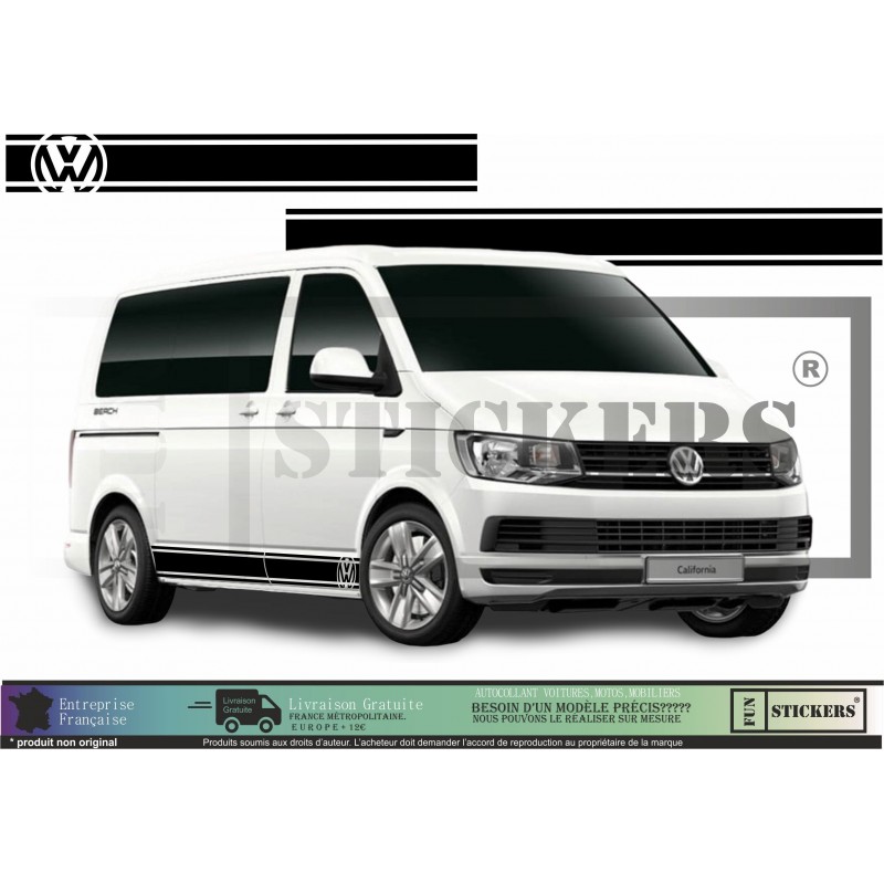 Sticker Bandes Latérales VW Transporter – Kit Décor Stripe / Side Stripes avec Logo VW – Vinyle Premium Découpe HEXIS