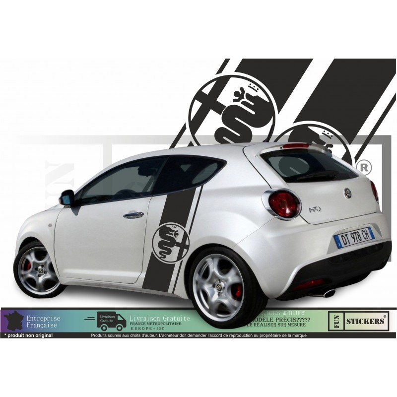 Bandes Latérales Alfa Romeo – Logo Serpent & Croix – Kit sticker Adhésif 110 cm – Vinyle Premium