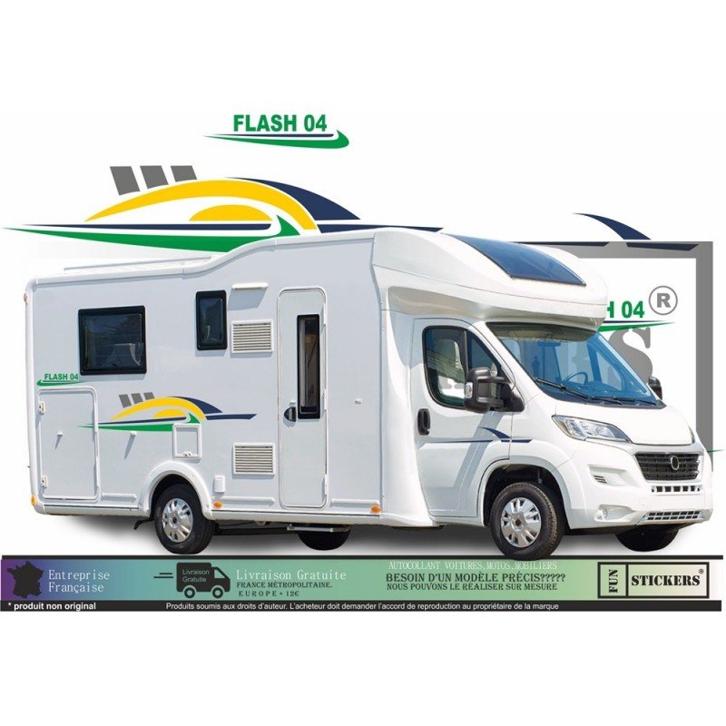 Camping-car Flash 04 kit decoration laterale bandes completes Fun Stickers