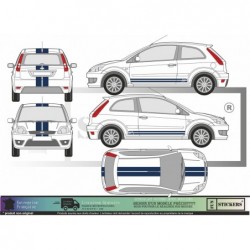 Kit Bandes Rallye Ford Fiesta ST – Décoration Sportive Capot / Toit / Hayon & Bas de Caisse – Vinyle Haute Qualité